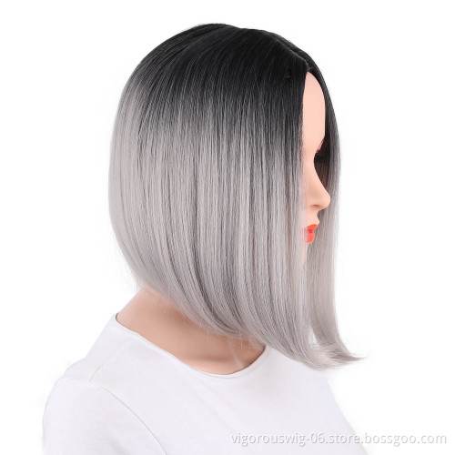 Vigorous Wholosale Ombre Blonde Wigs Synthetic Middle Side WigsCosplay Short Silky Straight Bob Wigs For Women Heat Resistant